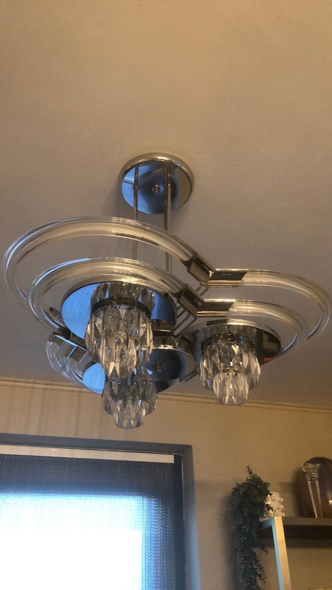 Echte kristal hanglamp met rustvrijstaal als nieuw, Ophalen, Zo goed als nieuw