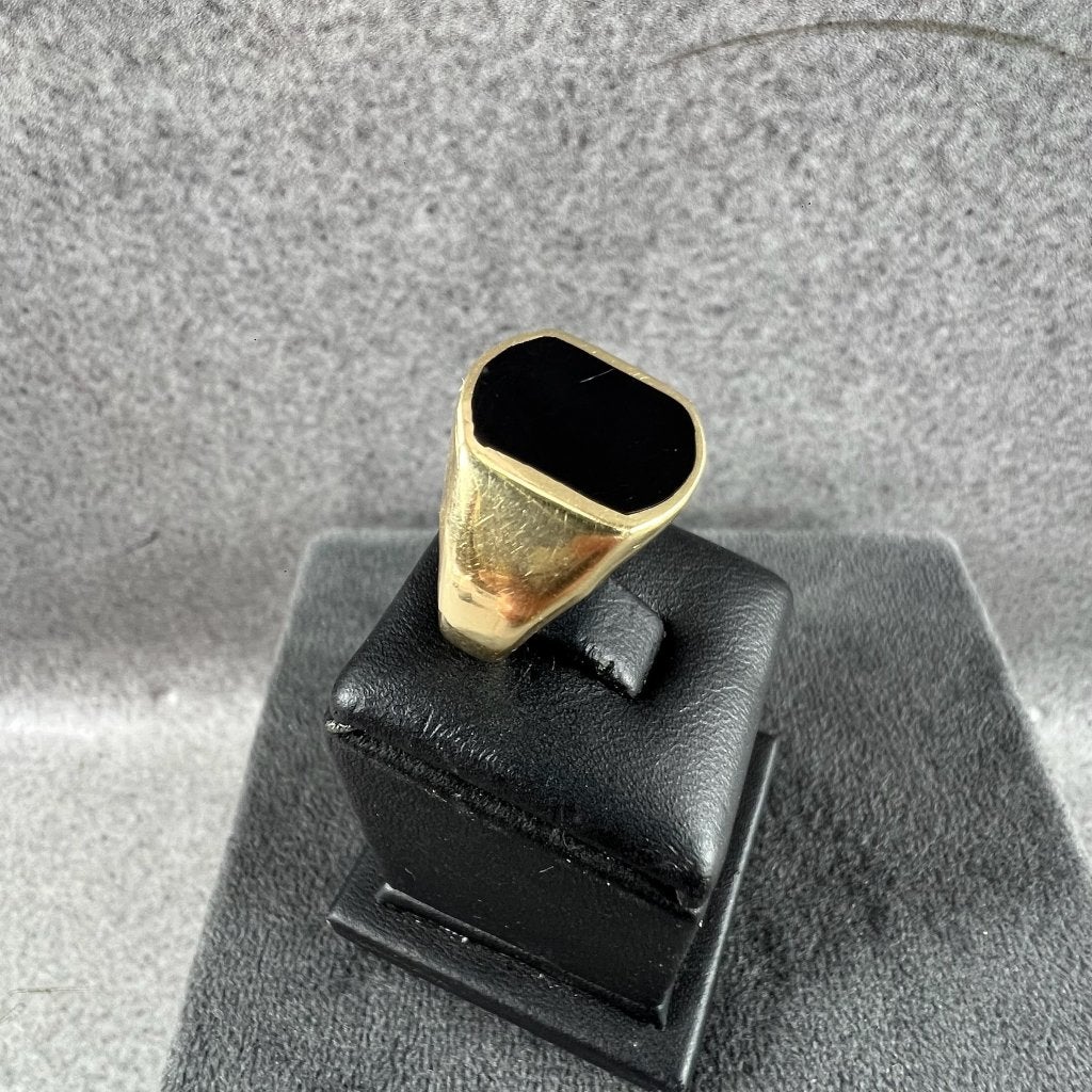 Gouden Ring | 14k | 3,45g | onyx steen | mt 16 | 413460, Gebruikt, Ophalen of Verzenden, 17 tot 18, Dame
