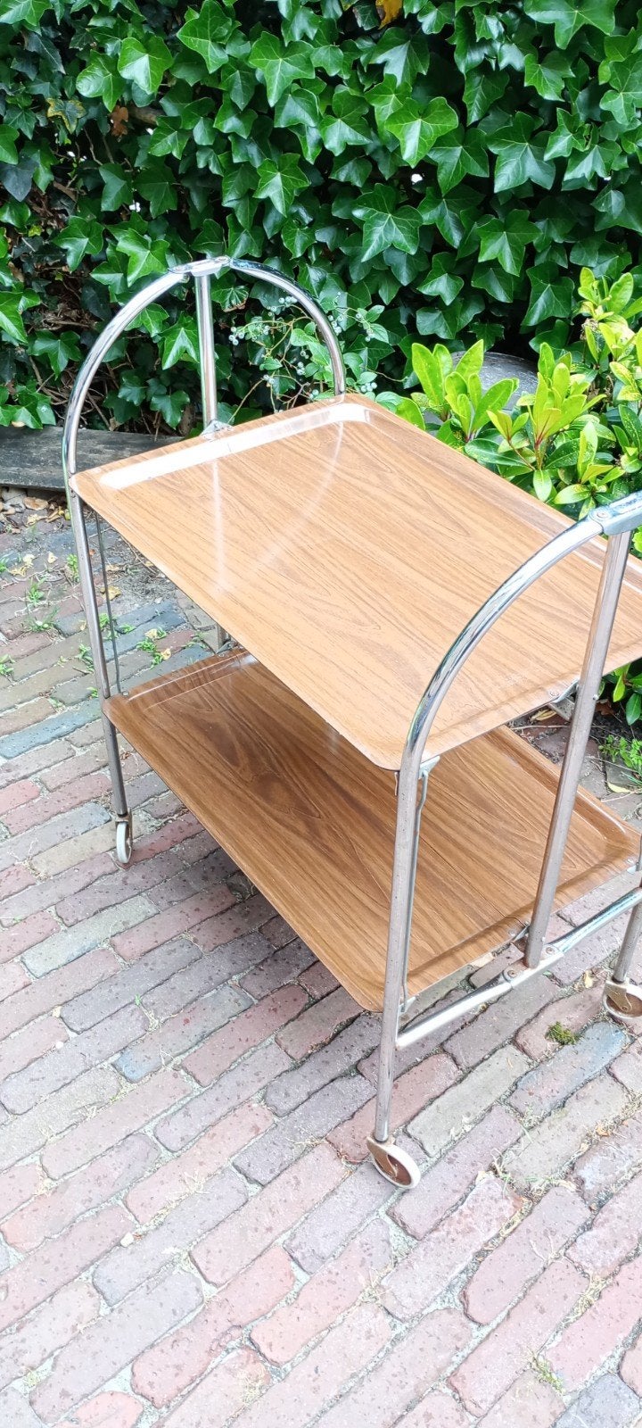 Vintage serveerwagen / theewagen - chroom en hout, Ophalen, Gebruikt