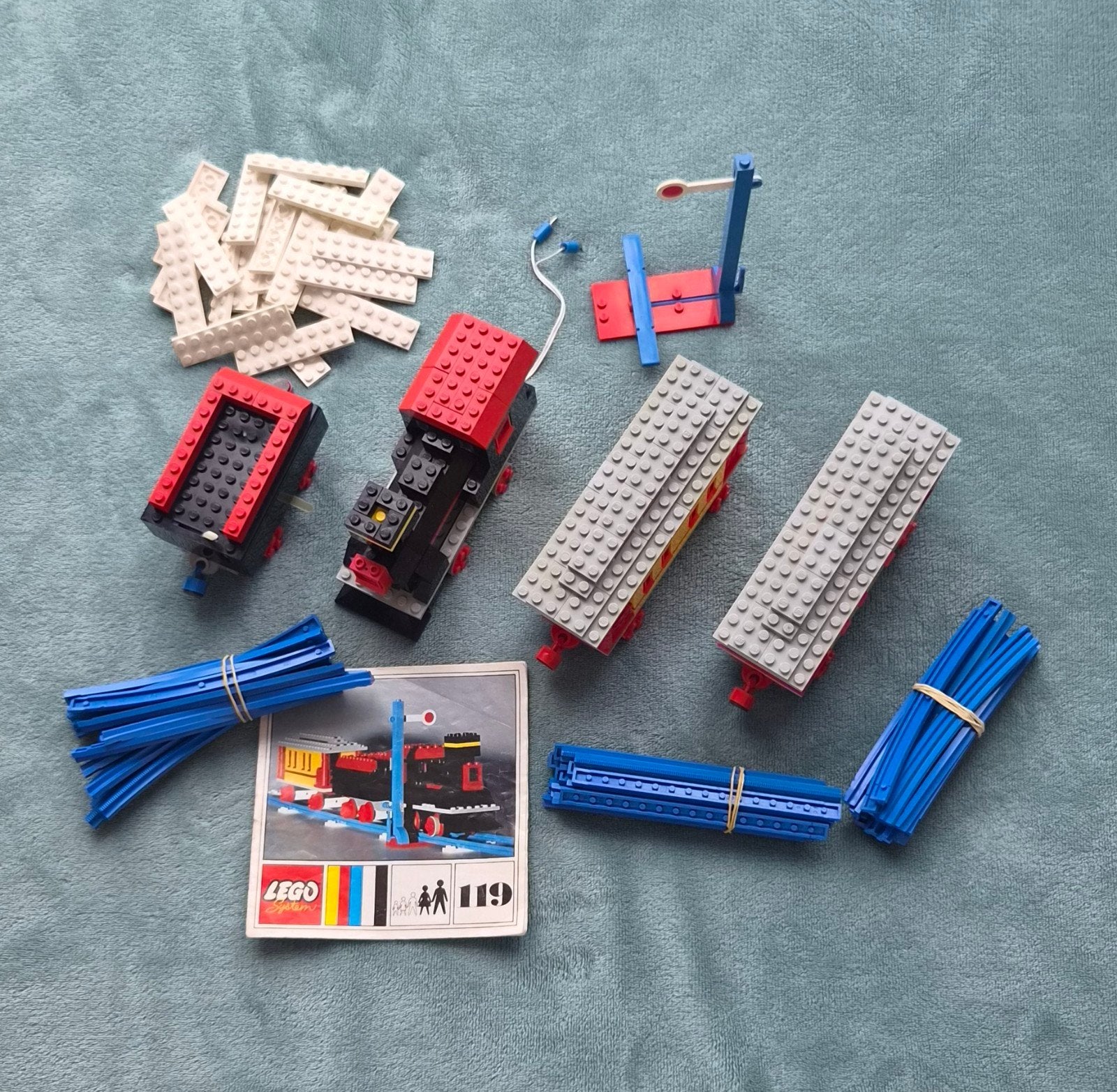 Lego trein 4,5 Volt rails, locomotief & wagons (set 119), Lego, Compleet, Ophalen of Verzenden, Zo goed als nieuw