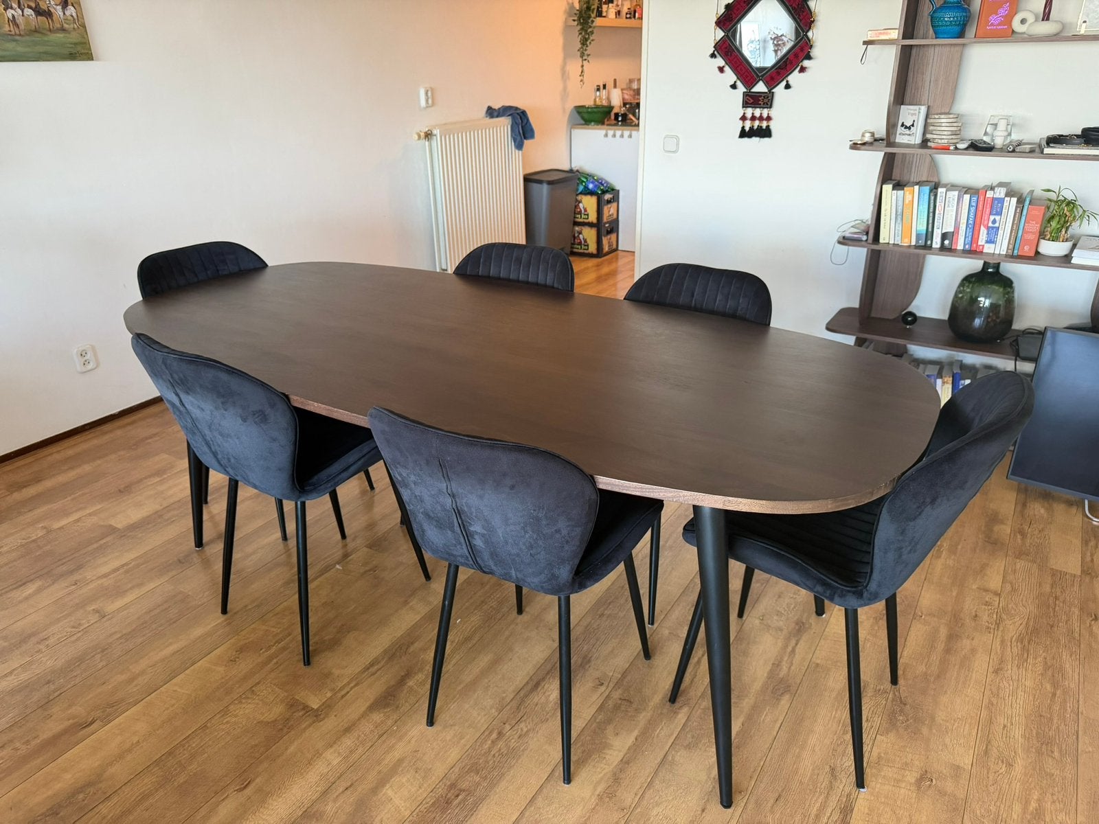Grote Ovale Houten Japandi eettafel - Bruin, Huis en Inrichting, Tafels | Eettafels, Ophalen, Japandi, 100 tot 150 cm, 200 cm of meer