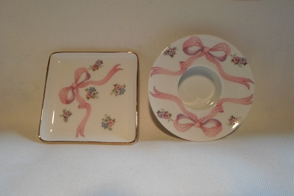 Limoges France Schaaltje + Waxinelicht Houder Strik, Ophalen of Verzenden