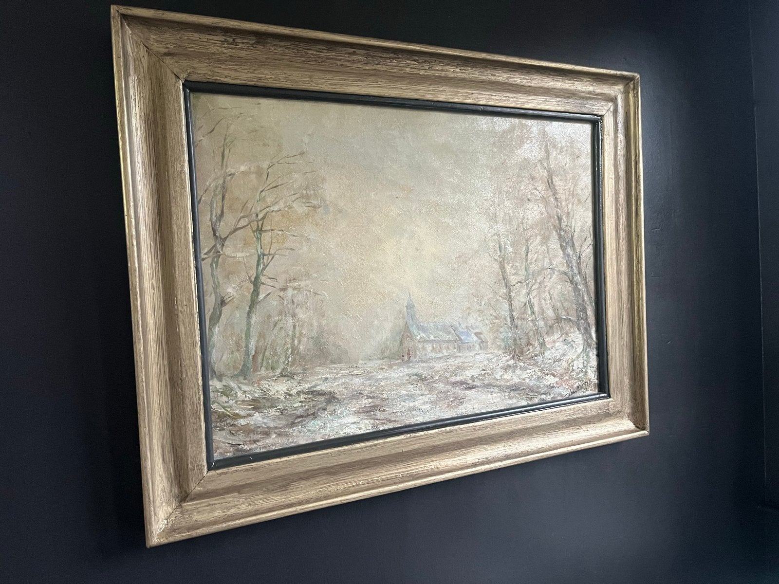 Schilderij winterlandschap op linnen, olieverf, gesigneerd, Antiek en Kunst, Kunst | Schilderijen | Klassiek, Ophalen of Verzenden