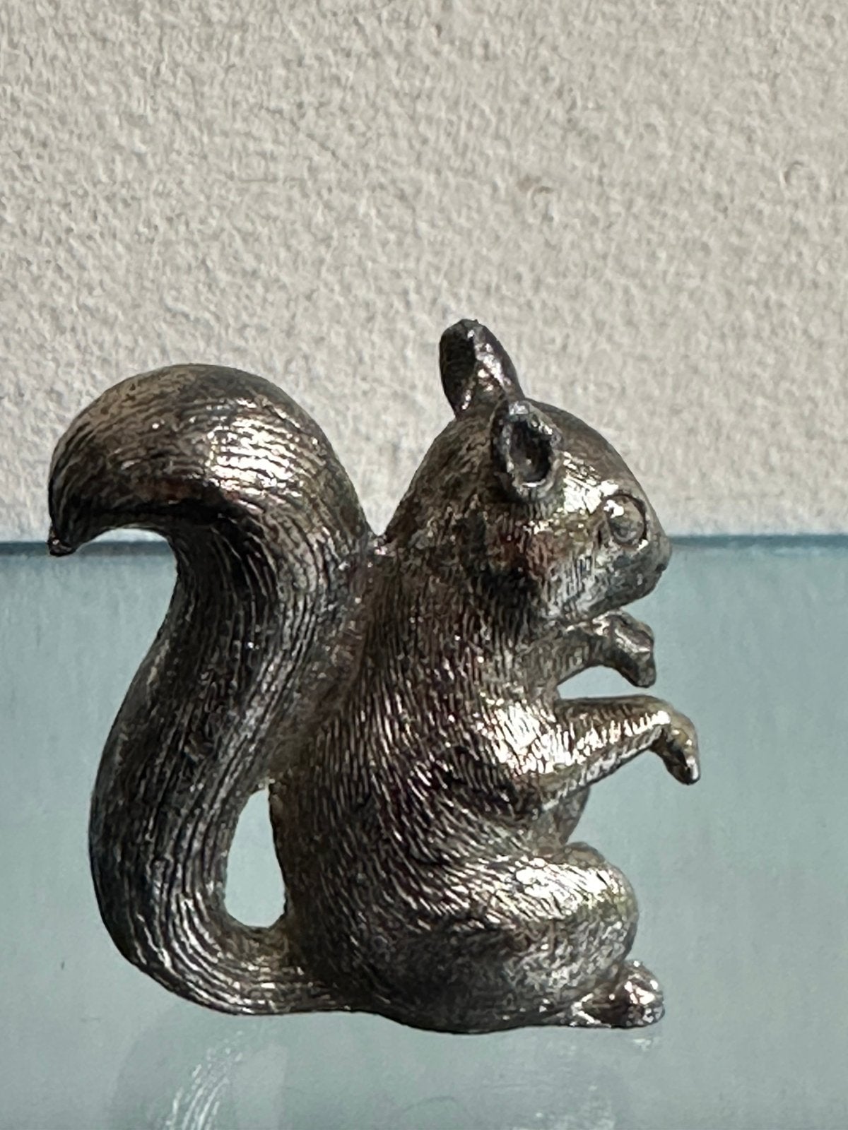 Oud tin verzilverd Eekhoorn beeldje miniatuur, Ophalen of Verzenden, Gebruikt