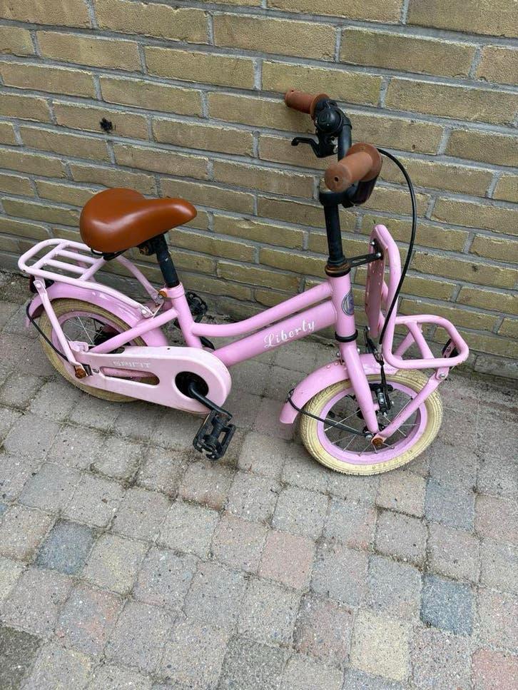 Roze kinderfiets Spirit Liberty 12 inch, Terugtraprem, Zijwieltjes, Gebruikt, Ophalen of Verzenden