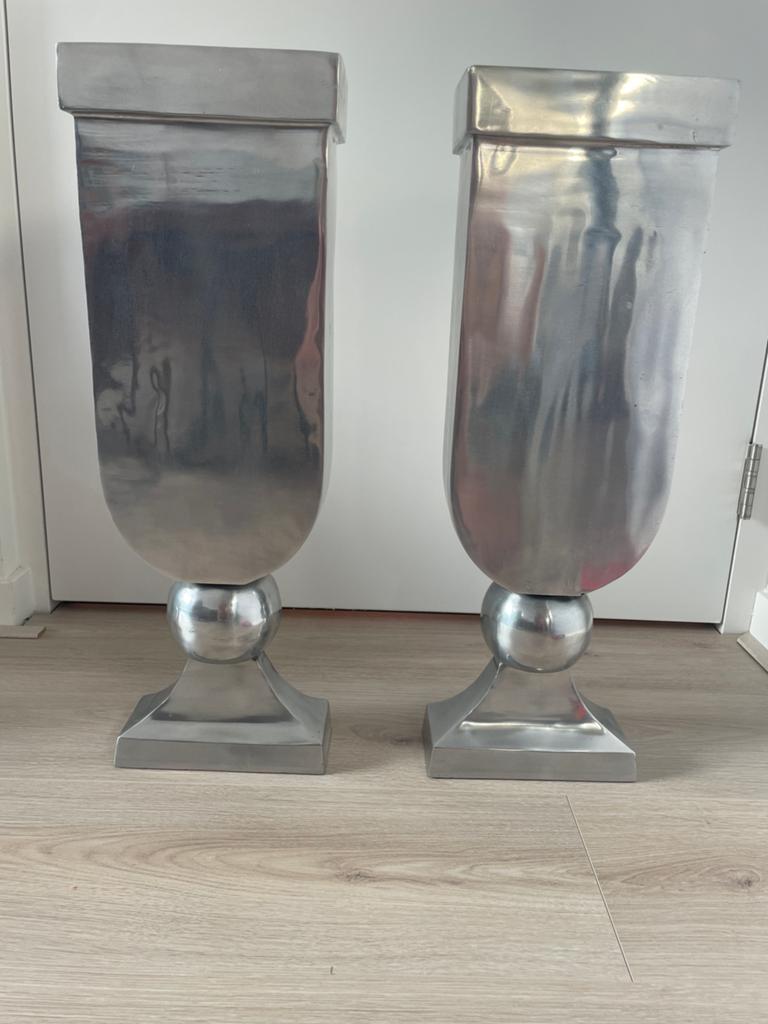 Stalen vazen 2x, Overige materialen, Overige kleuren, 50 tot 75 cm, Ophalen of Verzenden