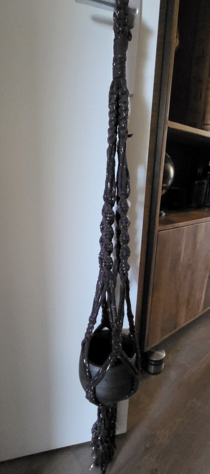 Macramé plantenhanger  donkerbruin, Gebruikt, Boho, Ophalen of Verzenden, Bruin