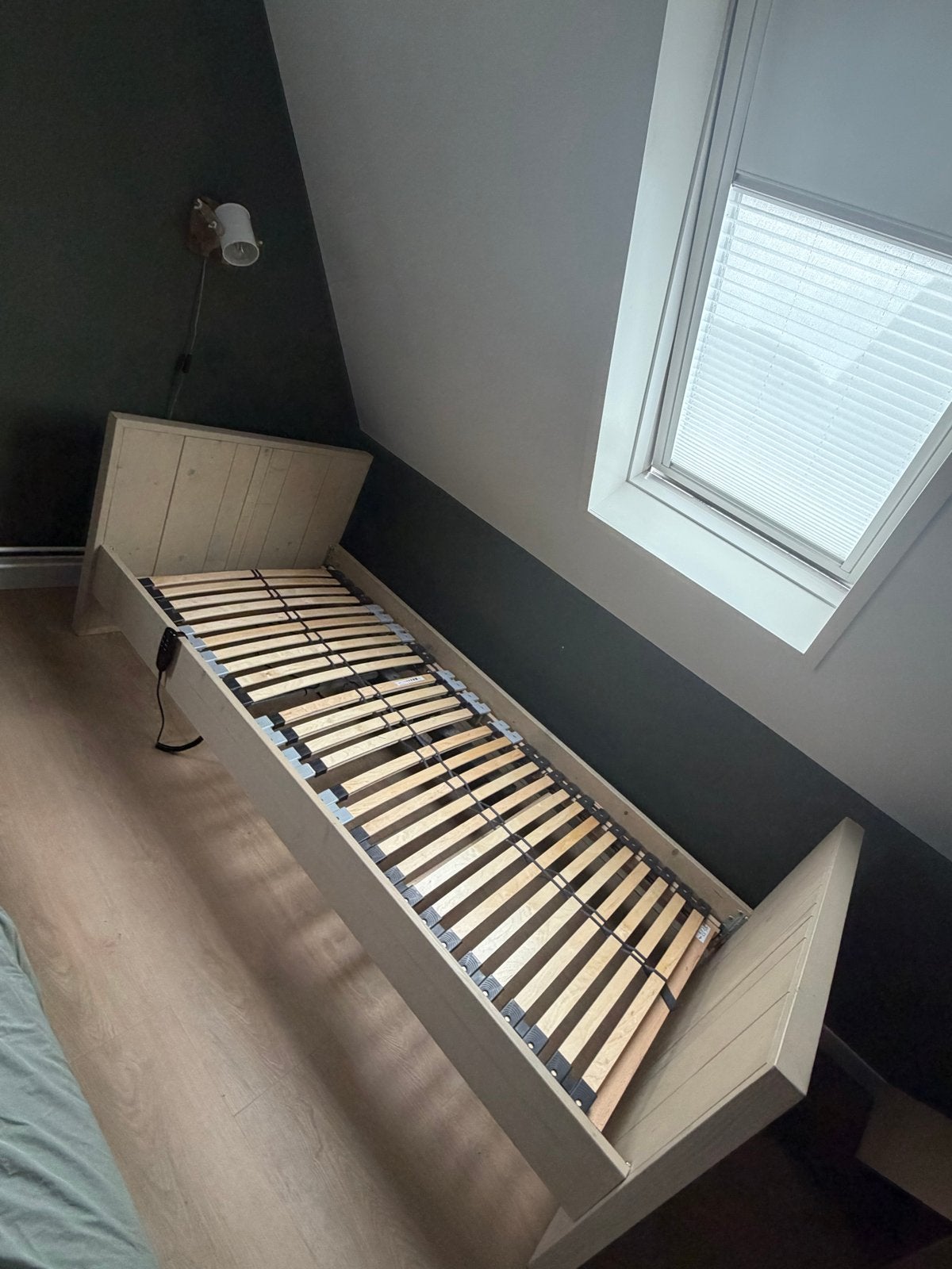 Steigerhouten bed 90x200 met elektrische lattenbodem, Ophalen, 90 cm, Steigerhout, 200 cm