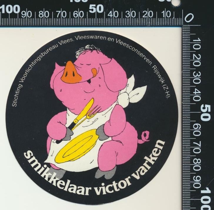 Sticker: Vlees - Smikkelaar Victor varken (2), Ophalen of Verzenden, Zo goed als nieuw, Bedrijf of Vereniging