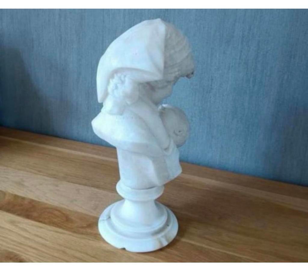 H. Malavotti 1920 Beeld Moeder met kind Albast Italie 40cm, Buste, Handgemaakt, Ophalen of Verzenden, Wit