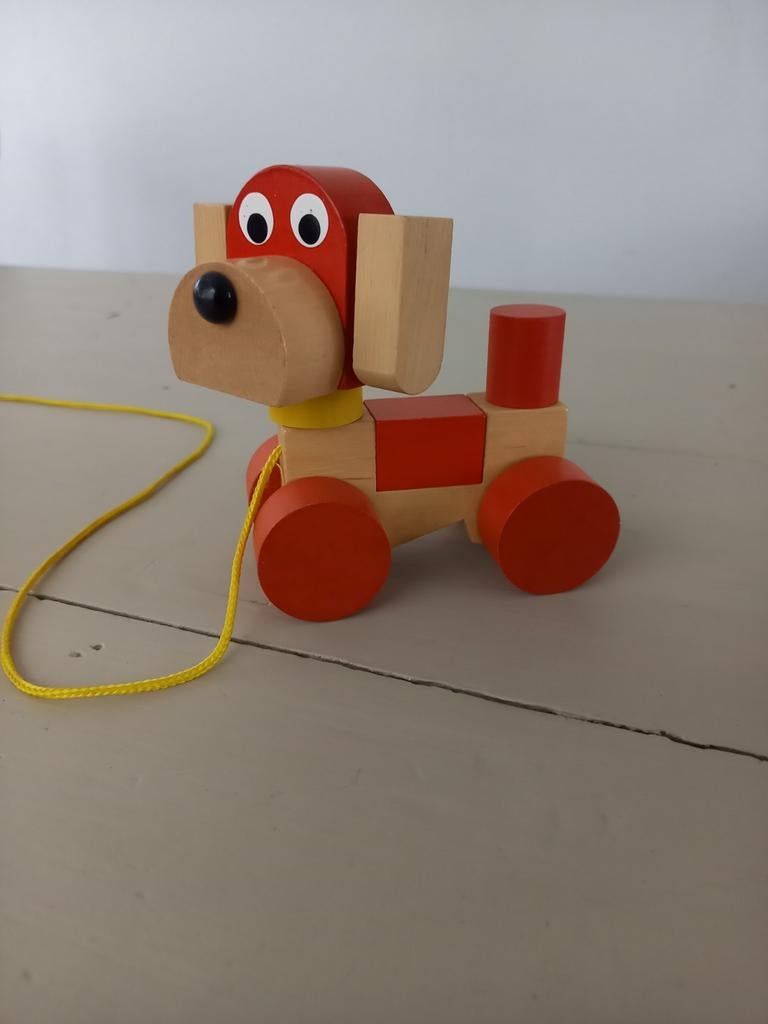 Houten trekfiguur hondje, Ophalen of Verzenden, Gebruikt, Duw- of Trekspeelgoed