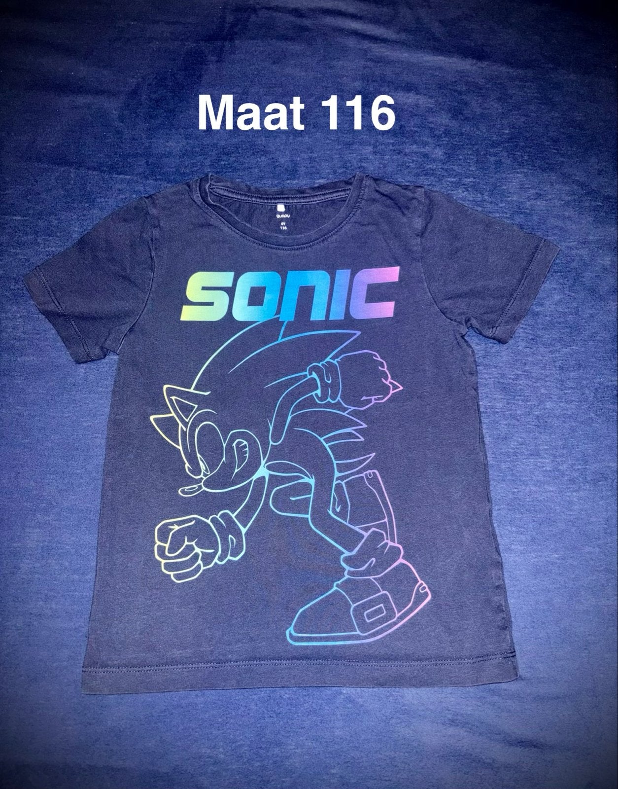 Donkerblauw T-shirt Sonic maat 116 Guppy, Kinderen en Baby's, Ophalen of Verzenden, Zo goed als nieuw, Jongen, Shirt of Longsleeve