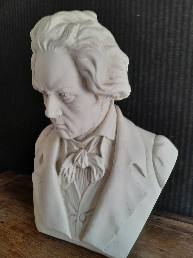 Borstbeeld Beethoven, wit, voor binnen, terras  of tuin., Ophalen, Zo goed als nieuw, Beton, Mensenbeeld