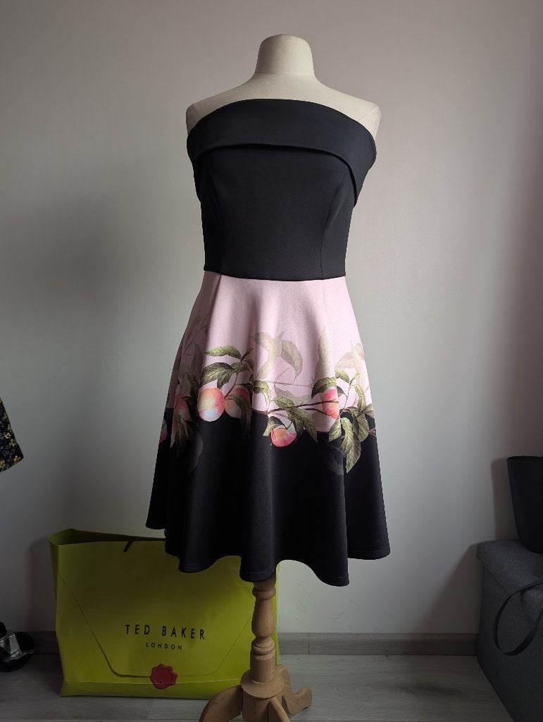 Ted Baker jurk maat 38 met perzikprint, Kleding | Dames, Maat 38/40 (M), Zwart, Ophalen of Verzenden, Zo goed als nieuw