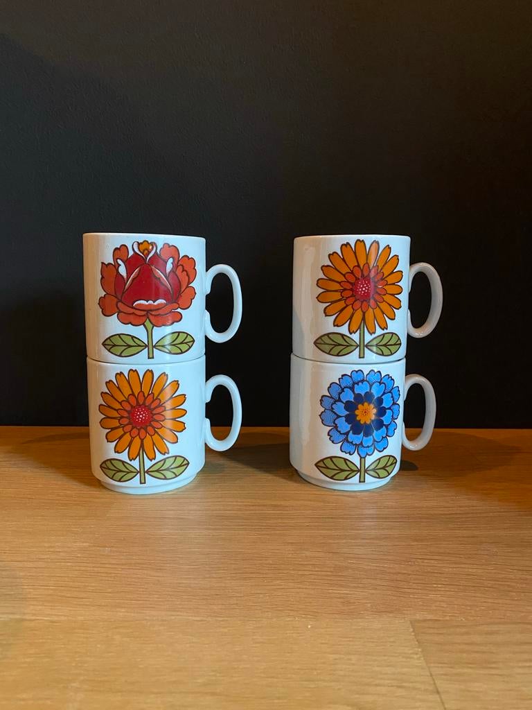 Set van 4 vintage bloemen mokken, Ophalen of Verzenden