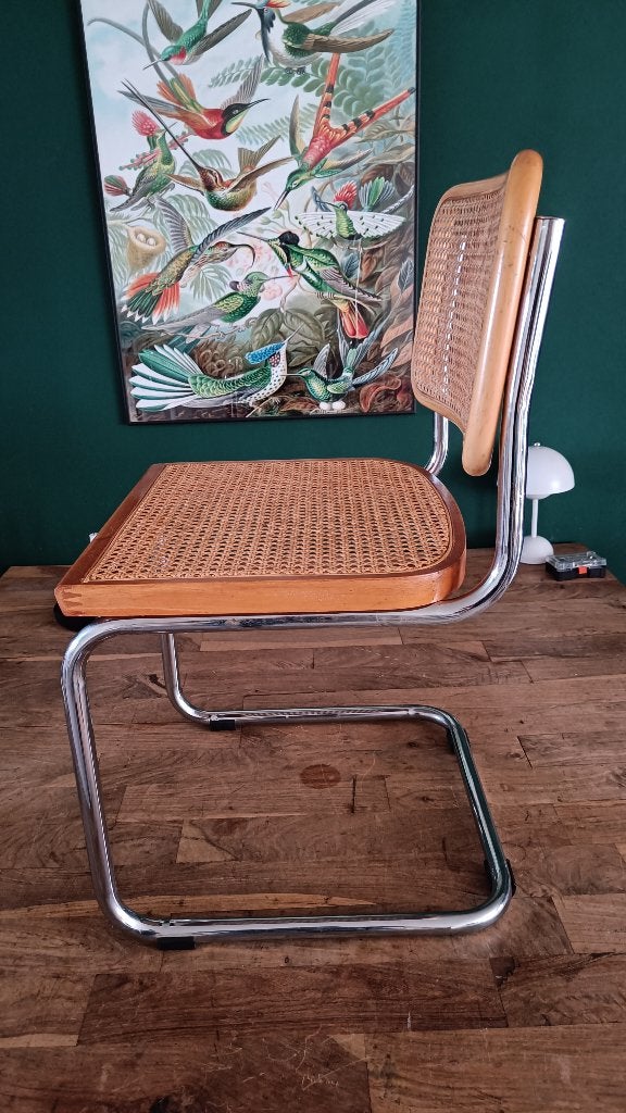 4x thonet stijl Breuer Cesca buisframe stoel rotan webbing, Bruin, Vintage Bauhaus Design, Ophalen of Verzenden, Zo goed als nieuw