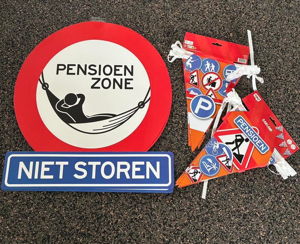 Leuk pakket feestartikelen voor een pensioenfeest, Ophalen of Verzenden, Nieuw, Feestartikel, Overige