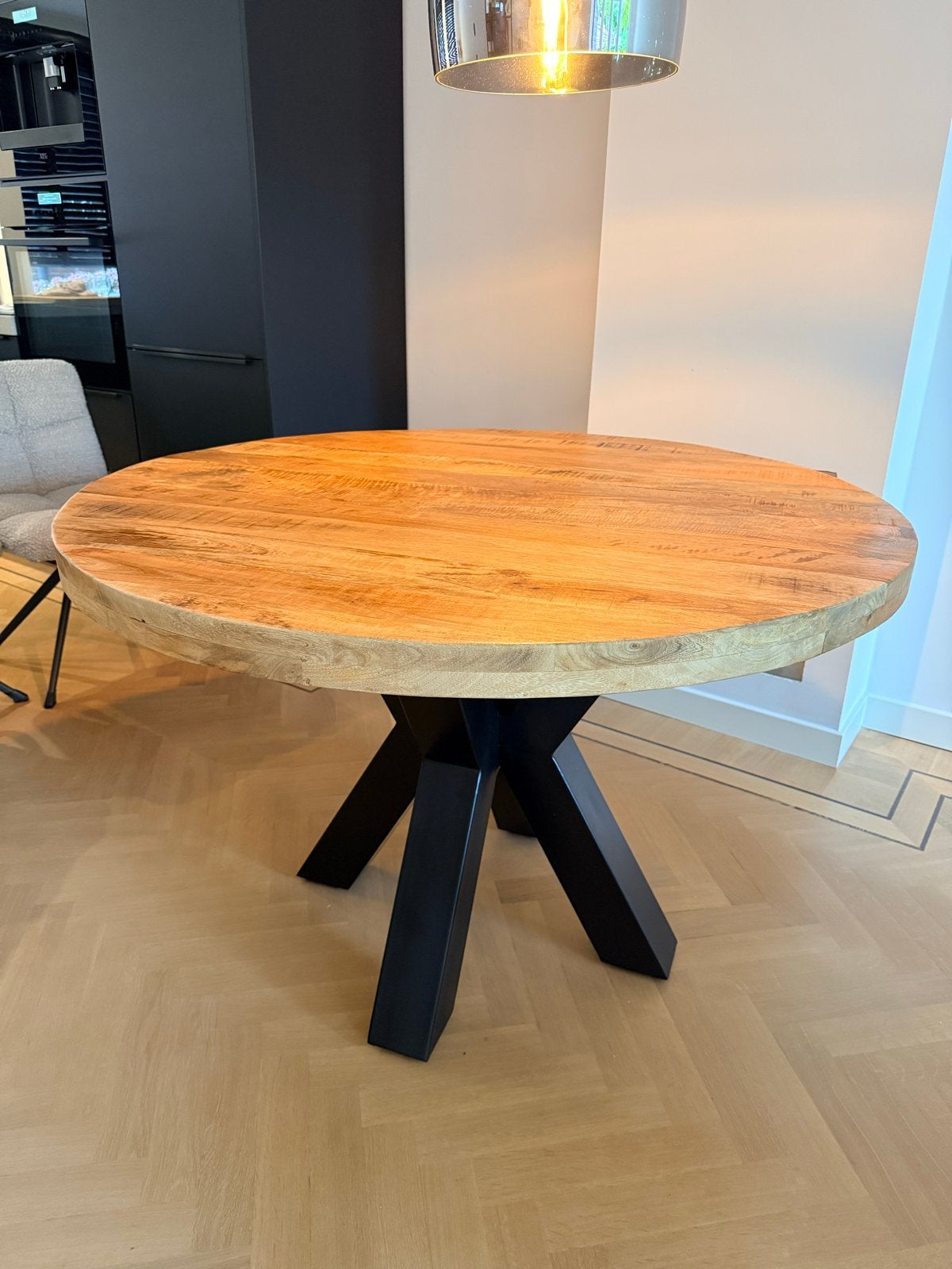 Ronde mango houten eettafel - 120cm - Zo goed als nieuw, Ophalen, 100 tot 150 cm, Rond, Zo goed als nieuw