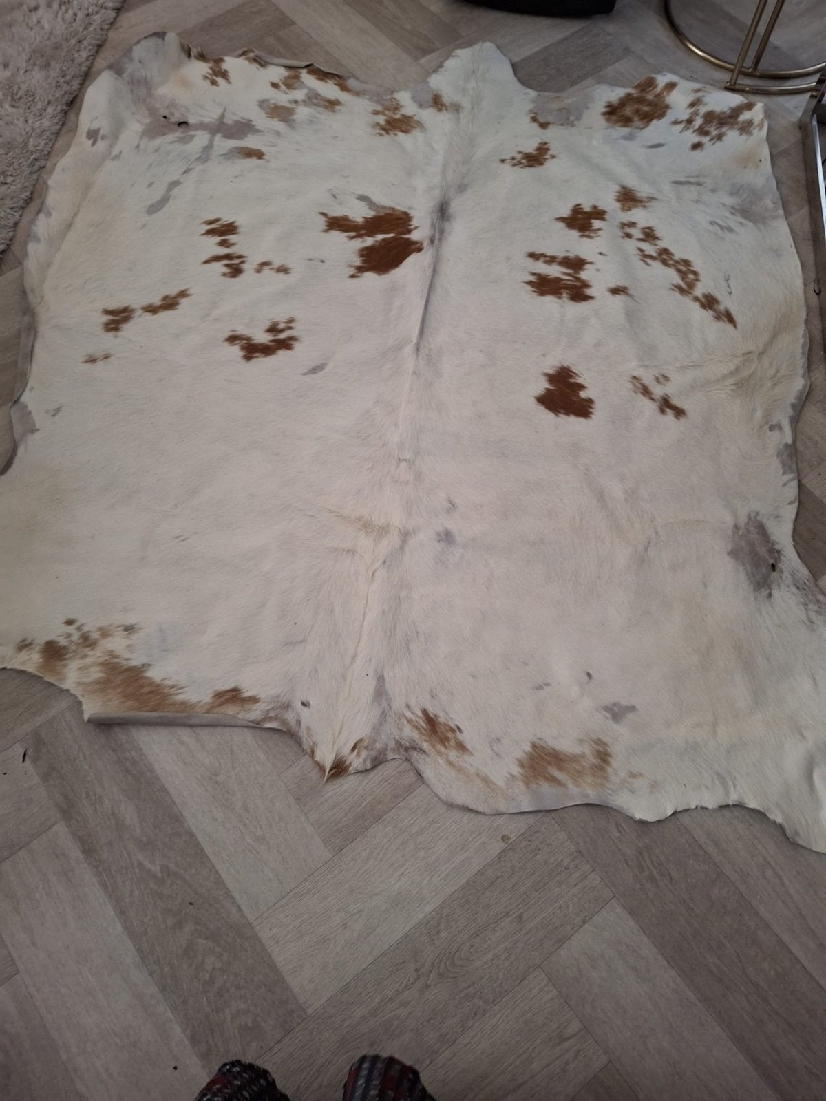 Prachtig koeienhuid vloerkleed - Wit met bruine vlekken, 100 tot 150 cm, Wit, Ophalen of Verzenden, Zo goed als nieuw