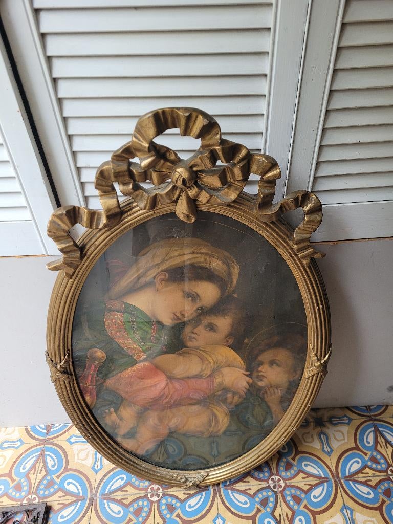 Antieke Franse strik lijst met glas 90 cm hoog, Antiek en Kunst, Ophalen