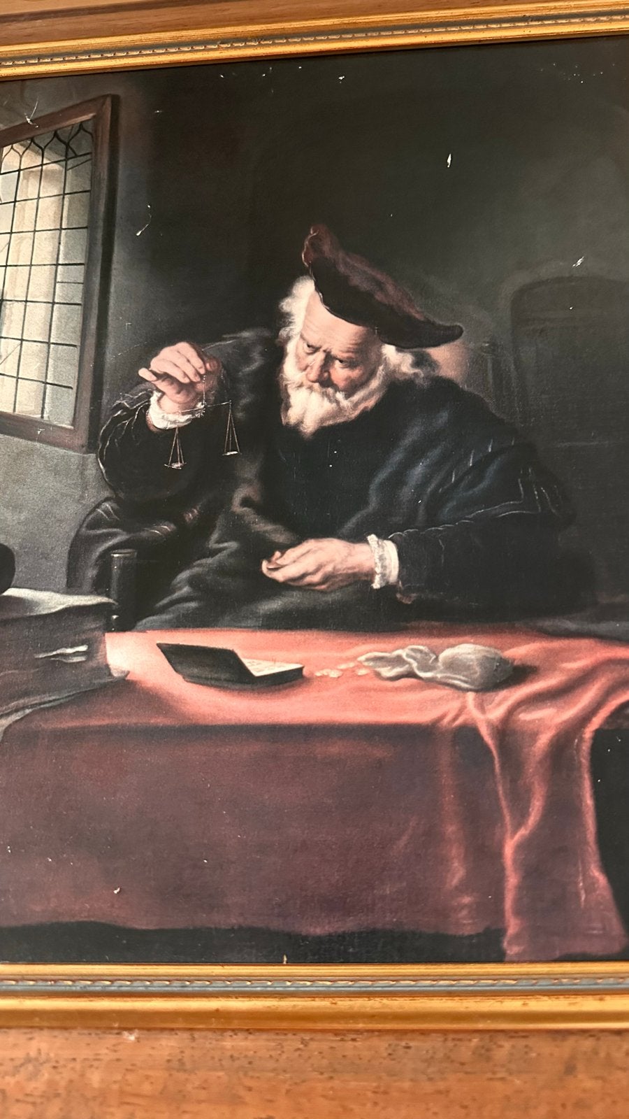 Oude Meester Stijl Schilderij: De Geldwisselaar, Ophalen of Verzenden
