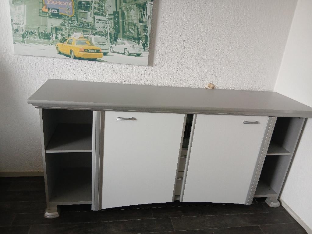 Dressoir grijs/wit 200x90x53 cm stevig model, Ophalen, Gebruikt, Met deur(en), 150 tot 200 cm