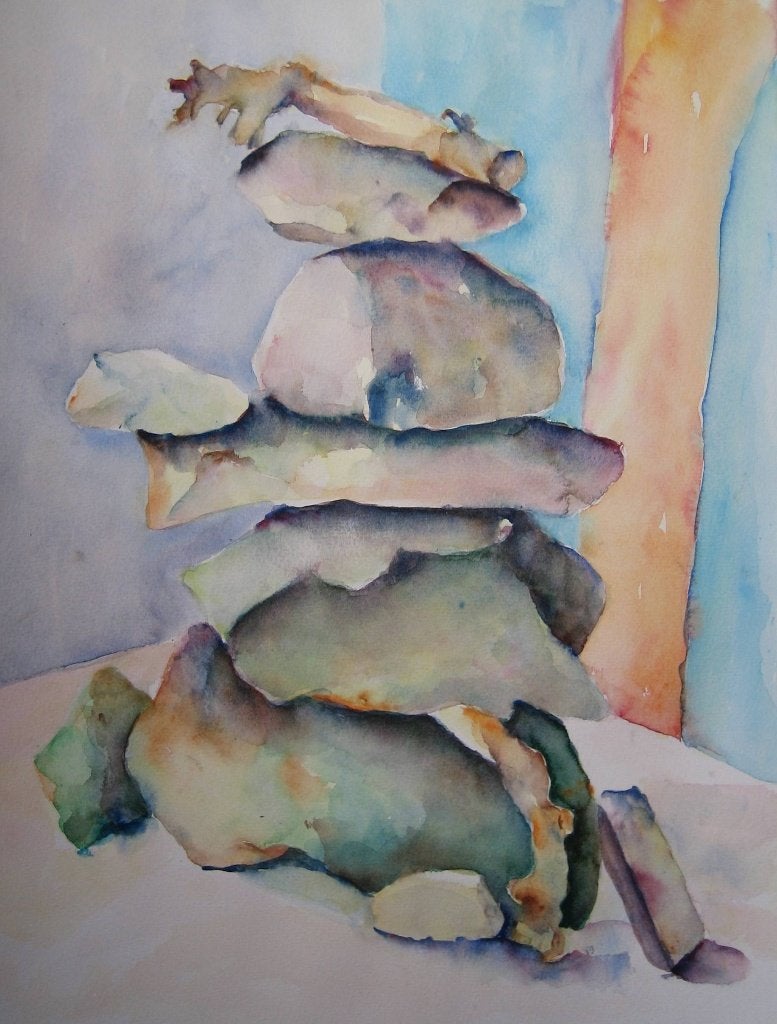 schilderijen aquarel Africa stenen en flessen, Ophalen of Verzenden
