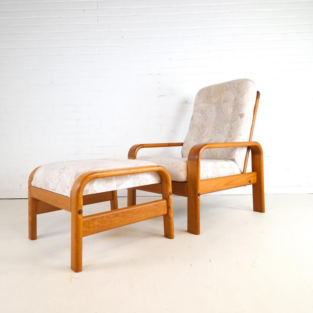 Vintage fauteuil met hocker Deens design teak jaren 70, Gebruikt, 75 tot 100 cm, Ophalen of Verzenden, X