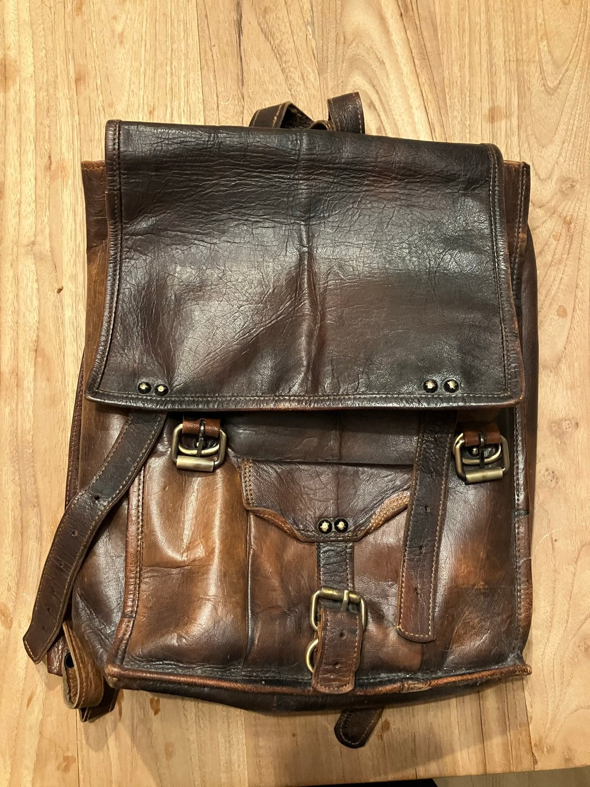 Vintage Leren Rugzak, Sieraden, Tassen en Uiterlijk, Tassen | Rugtassen, Gebruikt, 25 tot 40 cm, Ophalen, Overige merken