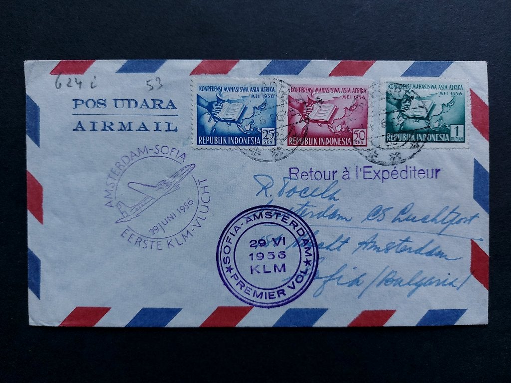 KLM luchtpost envelop Amsterdam-Sofia 20-06-1956 (L95), Postzegels en Munten, Ophalen of Verzenden, Envelop
