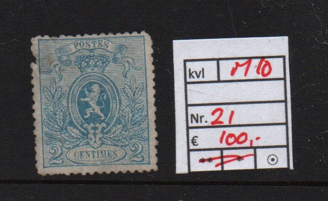 M10) Belgie nr 21 gebruikt B-keus, Ophalen of Verzenden