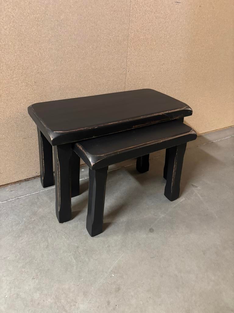 Brocante bijzettafels / bijzettafeltjes, 45 tot 60 cm, Zo goed als nieuw, Rechthoekig, Hout