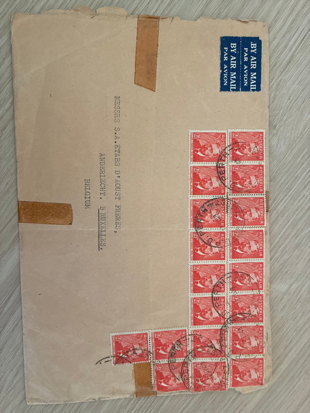 Zeldzame Australische luchtpost envelop naar België, Ophalen of Verzenden, Envelop