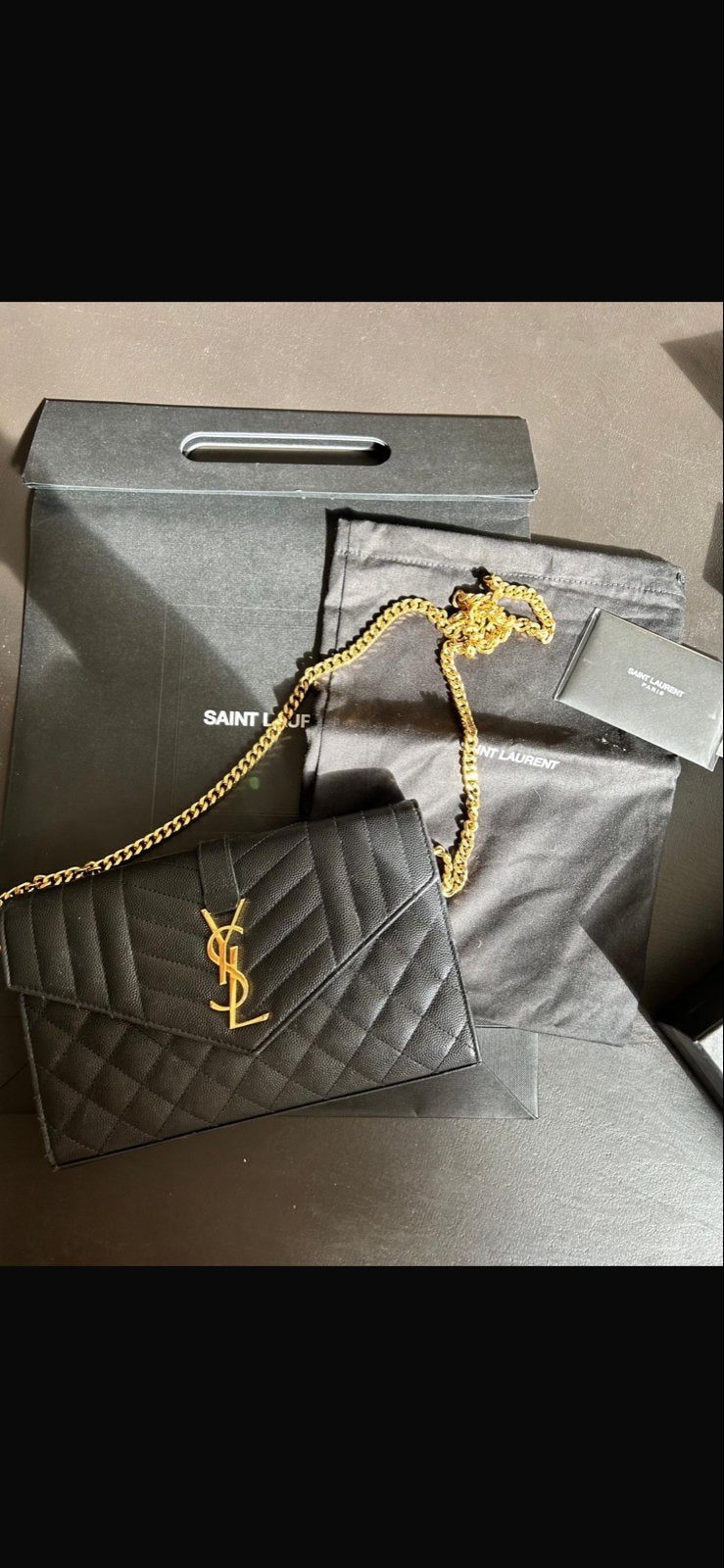 Saint Laurent YSL Cassandre Matelassé Portemonnee op Ketting, Ophalen, Zo goed als nieuw, Zwart, Schoudertasje