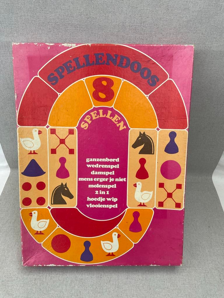 Spellendoos 8 Spellen - Vintage Bordspellen Collectie, Een of twee spelers, Ophalen of Verzenden, Gebruikt