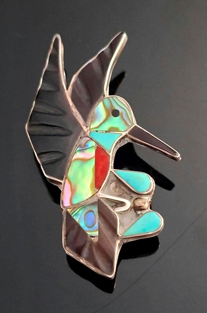 Zuni Sterling Silver Hummingbird Broche Pendant C. Leekity, Ophalen of Verzenden, Zilver, Broche, Met edelsteen