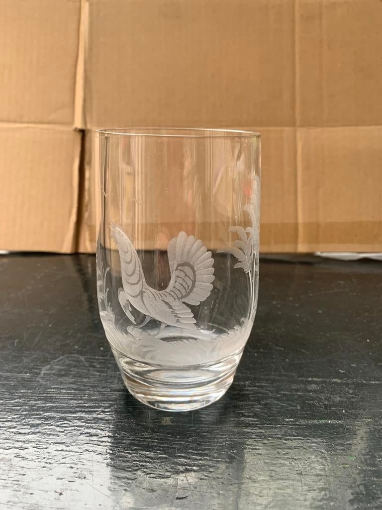 Limonadeglas met ingeslepen kemphaan, Antiek en Kunst, Ophalen of Verzenden