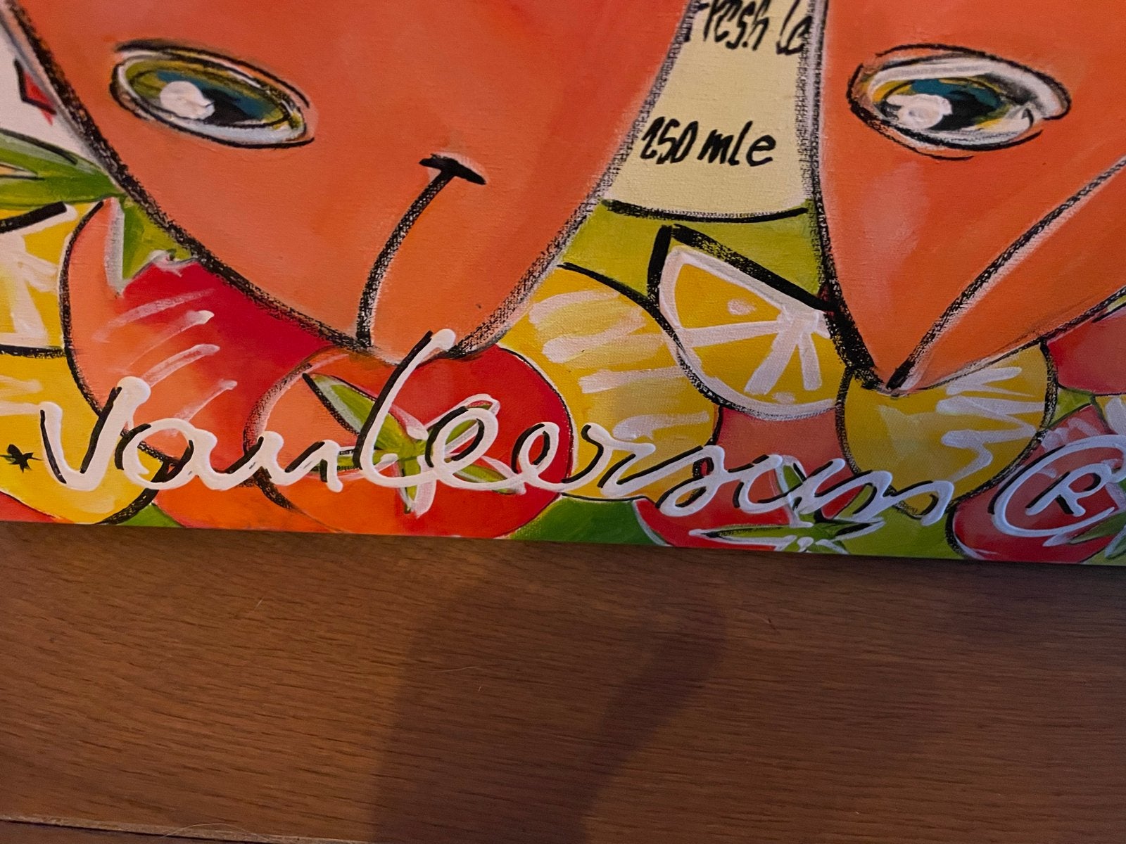 Vrolijk schilderij 'Pescado BBQ' van Vanleersum, Acrylverf, Ophalen of Verzenden, Dieren, Gesigneerd