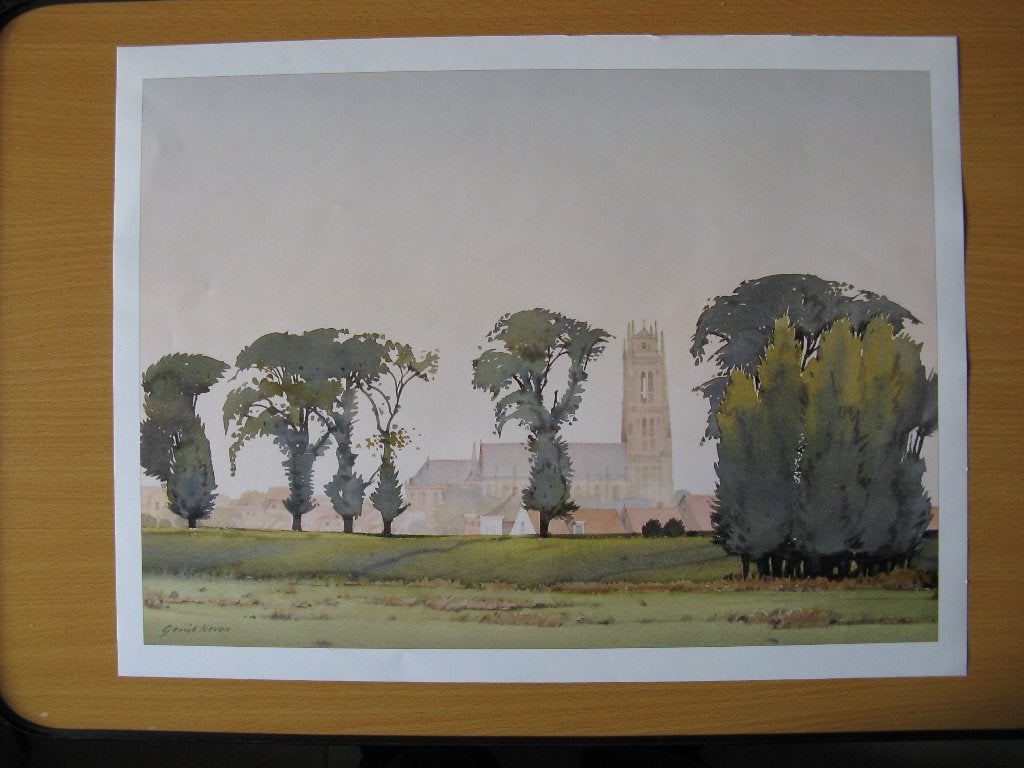 Gelderland Zaltbommel en een kerk op de achtergrond., Ophalen of Verzenden, Voor 1940, Zo goed als nieuw, Overige onderwerpen