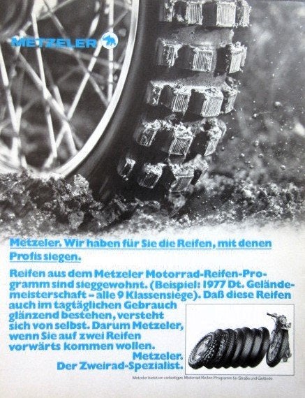 6 vintage advertenties  banden 77-78 Metzeler Yokohama tyre, Ophalen of Verzenden, Zo goed als nieuw, Overige typen