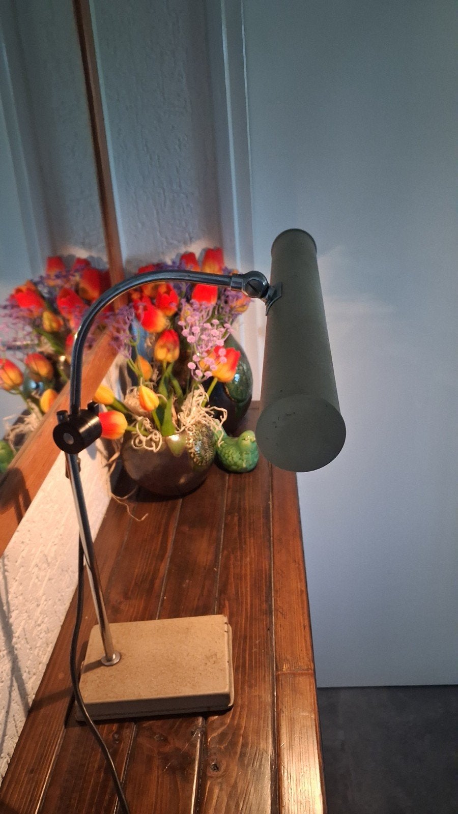 Anvia vintage bureaulamp/pianolamp, Bureaulamp, Gebruikt, Vintage, Grijs