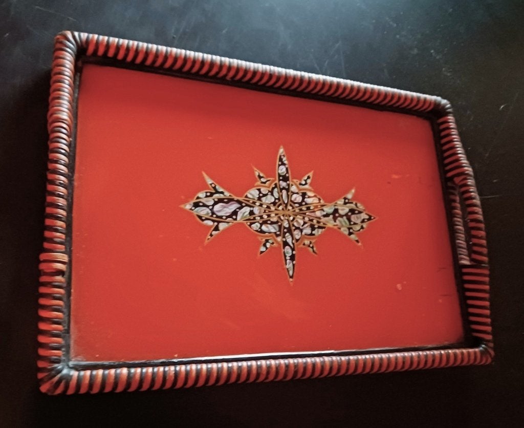 Antiek Dienblad / Coctailschaal / Made in US Zone Germany, Ophalen of Verzenden, Gebruikt, Rechthoekig, Hout