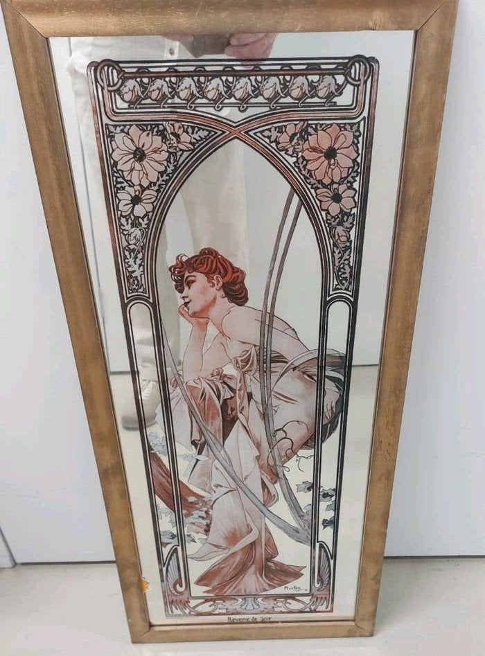 Art Nouveau spiegel Alphonse Mucha (1977) - Reverie de Soir, Ophalen, Rechthoekig, Minder dan 50 cm, Minder dan 100 cm