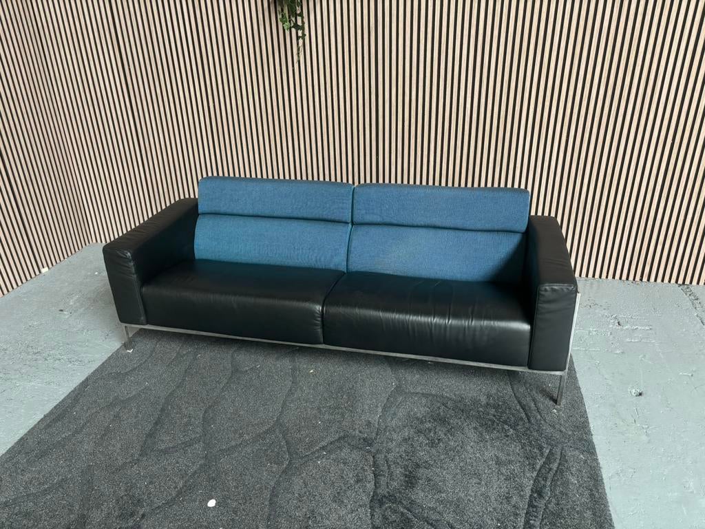 GRATIS LEVERING Harvink Forum Bank Leer 212x77 GEREINIGD, Driepersoons, Ophalen of Verzenden, Zo goed als nieuw, Rechte bank