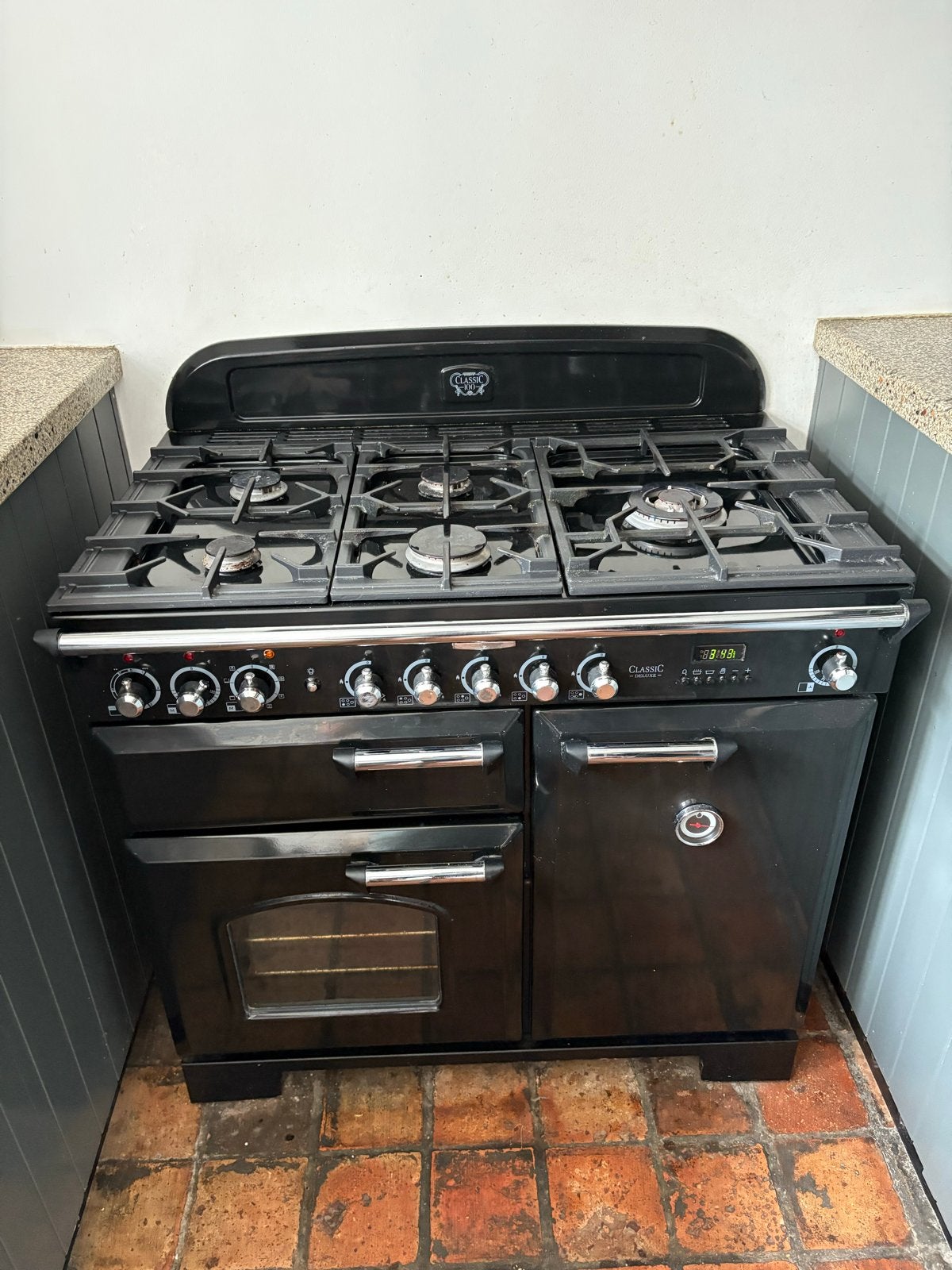 Falcon Classic Deluxe Fornuis - Zwart Gasfornuis met Ovens, Ophalen, Gebruikt, 60 cm of meer, Grill