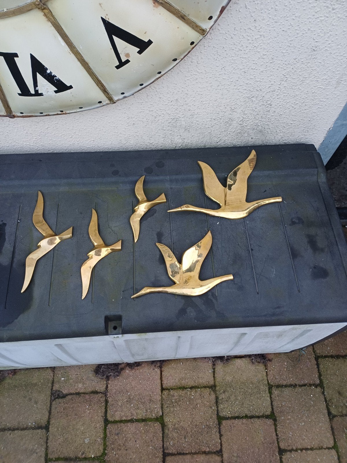 bijzonder vonst bronze  wanddecoratie 5 vogels  jaren 60, Ophalen of Verzenden, Zo goed als nieuw
