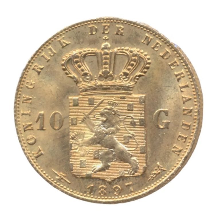 Nederland 10 Gulden 1897 Wilhelmina loshangend haar – Parels, Postzegels en Munten, Munten | Nederland, Koningin Wilhelmina, Losse munt