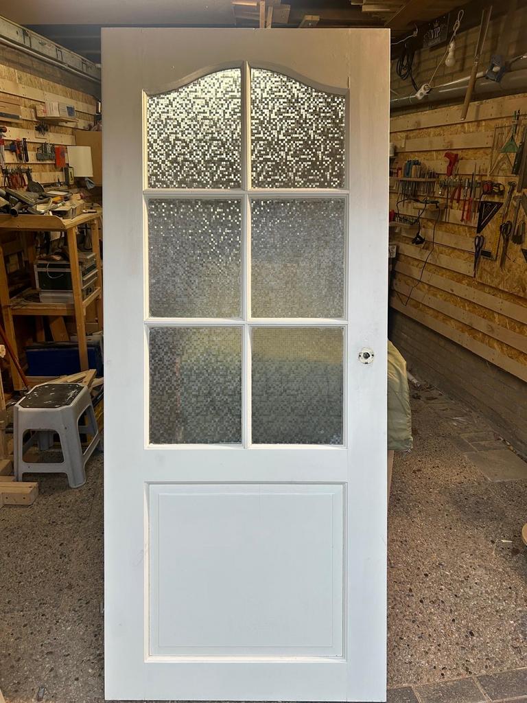 Witte binnendeur met glaspanelen, Ophalen, 80 tot 100 cm, Binnendeur, Zo goed als nieuw