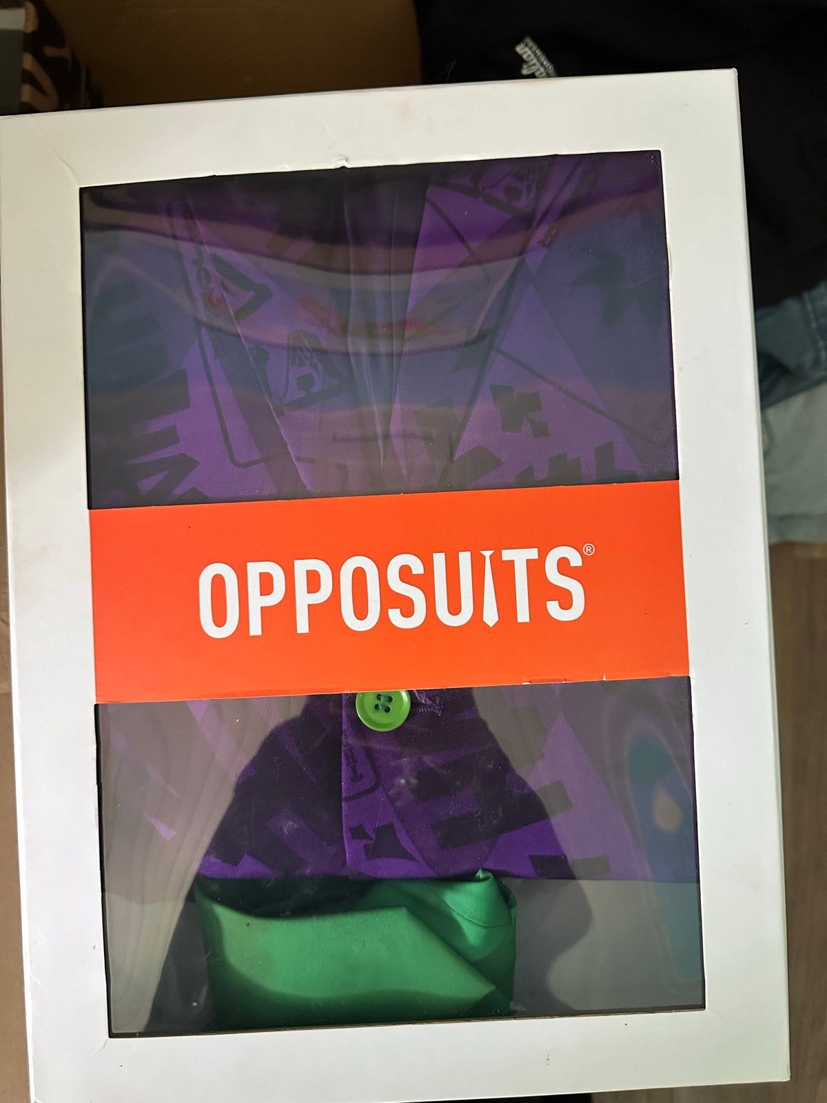 Opposuits Joker Pak - Jas, Broek en Groene Stropdas, Verzenden, Zo goed als nieuw, Overige maten, Paars