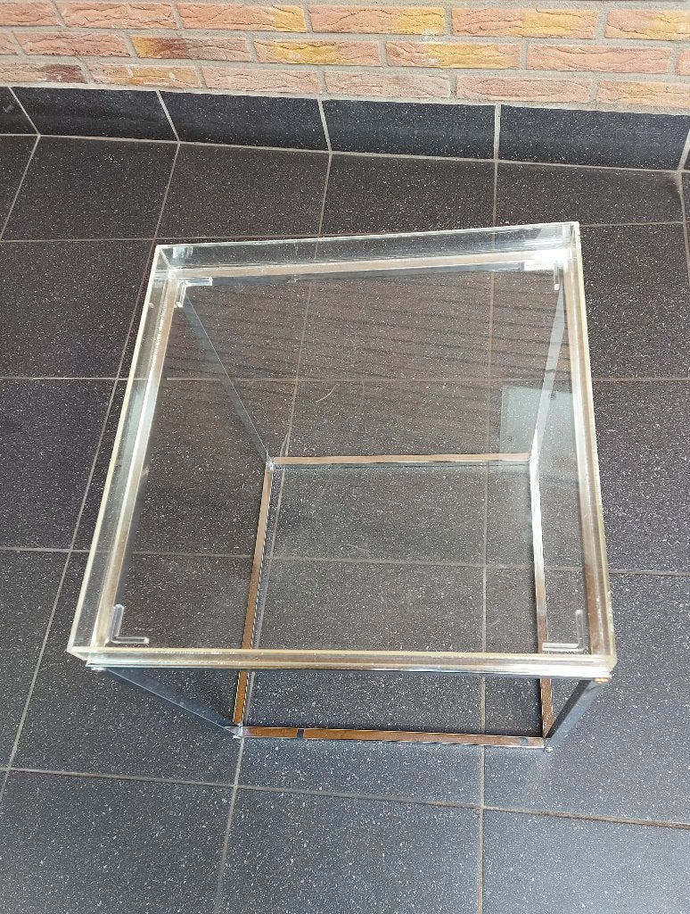 2 x moderne bijzettafels, Minder dan 55 cm, Gebruikt, Metaal of Aluminium, Vierkant
